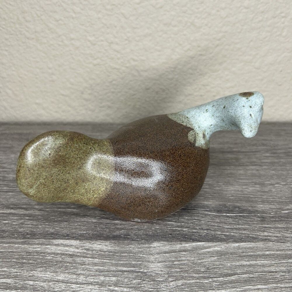 Signed STUDIO ART Stoneware Pottery BIRD Sculpture Figurine Multicolor Primitive